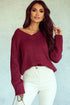 V Neck Drop Shoulder Knitted Sweater